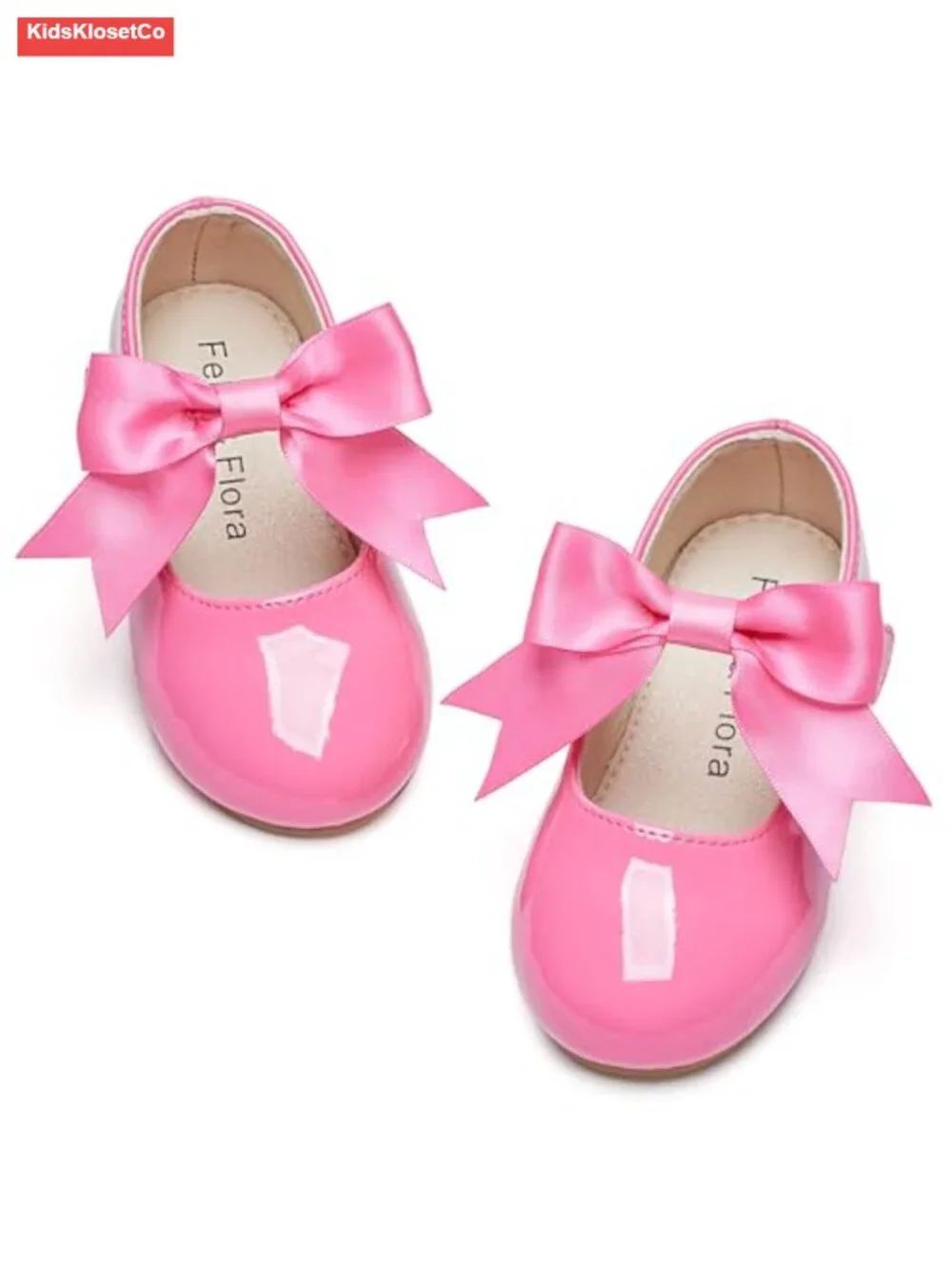 Toddler Girls Mary Jane Flats with Bow - Non-Slip Faux Leather Dress Shoes